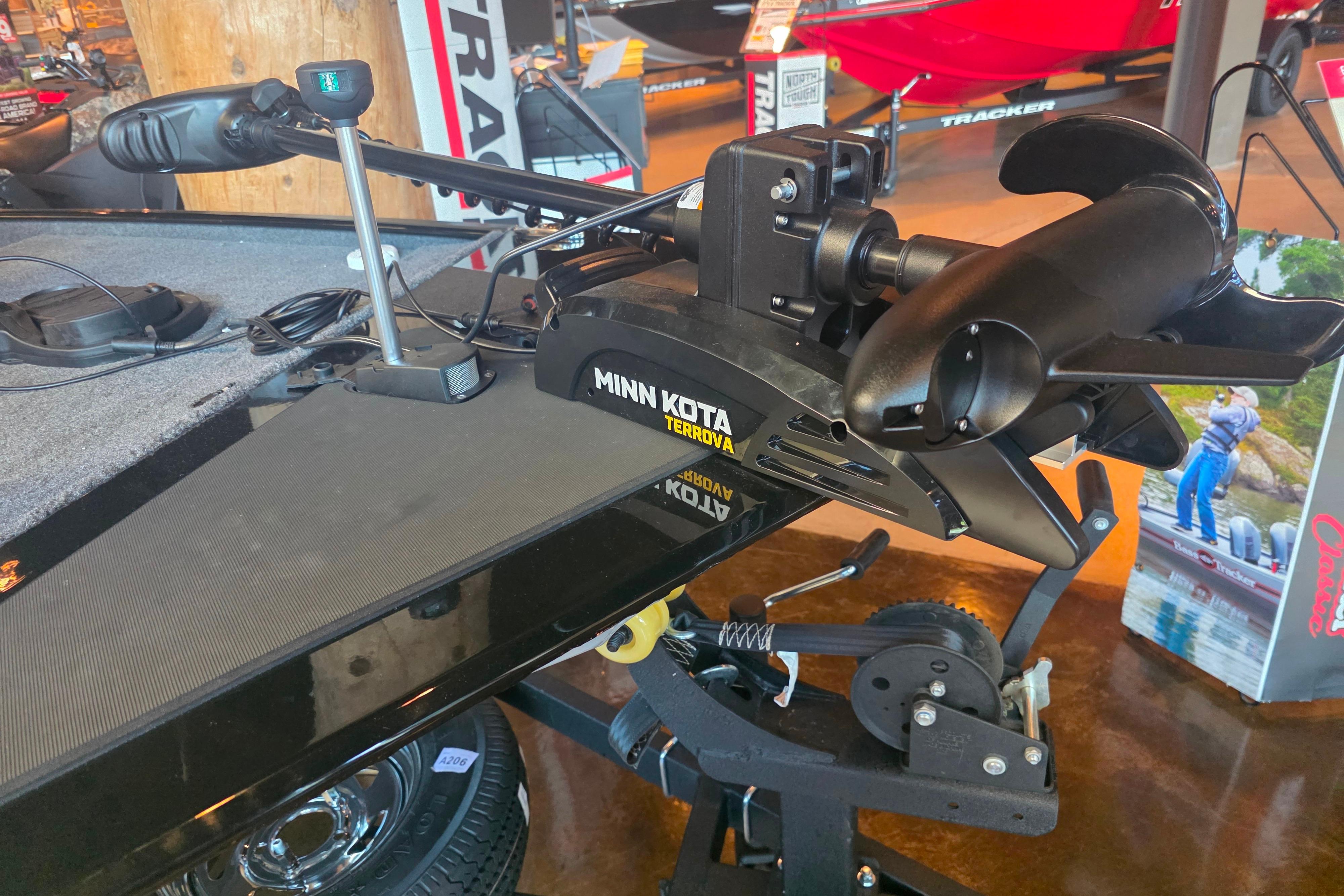 2026 Tracker Bass Tracker Classic XL with Minn Kota Terrova trolling motor in showroom.