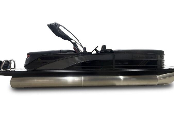 2026 Bennington 24 MFBSF pontoon boat, sleek black design, side view.