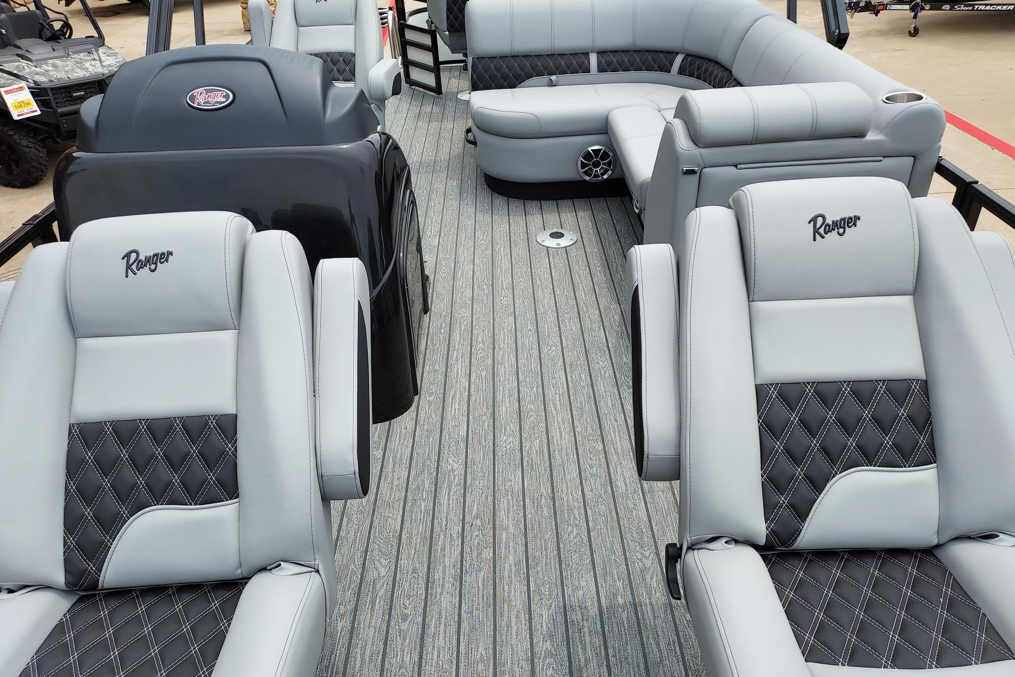 2026 Ranger 220F boat interior with luxurious seating and modern design.