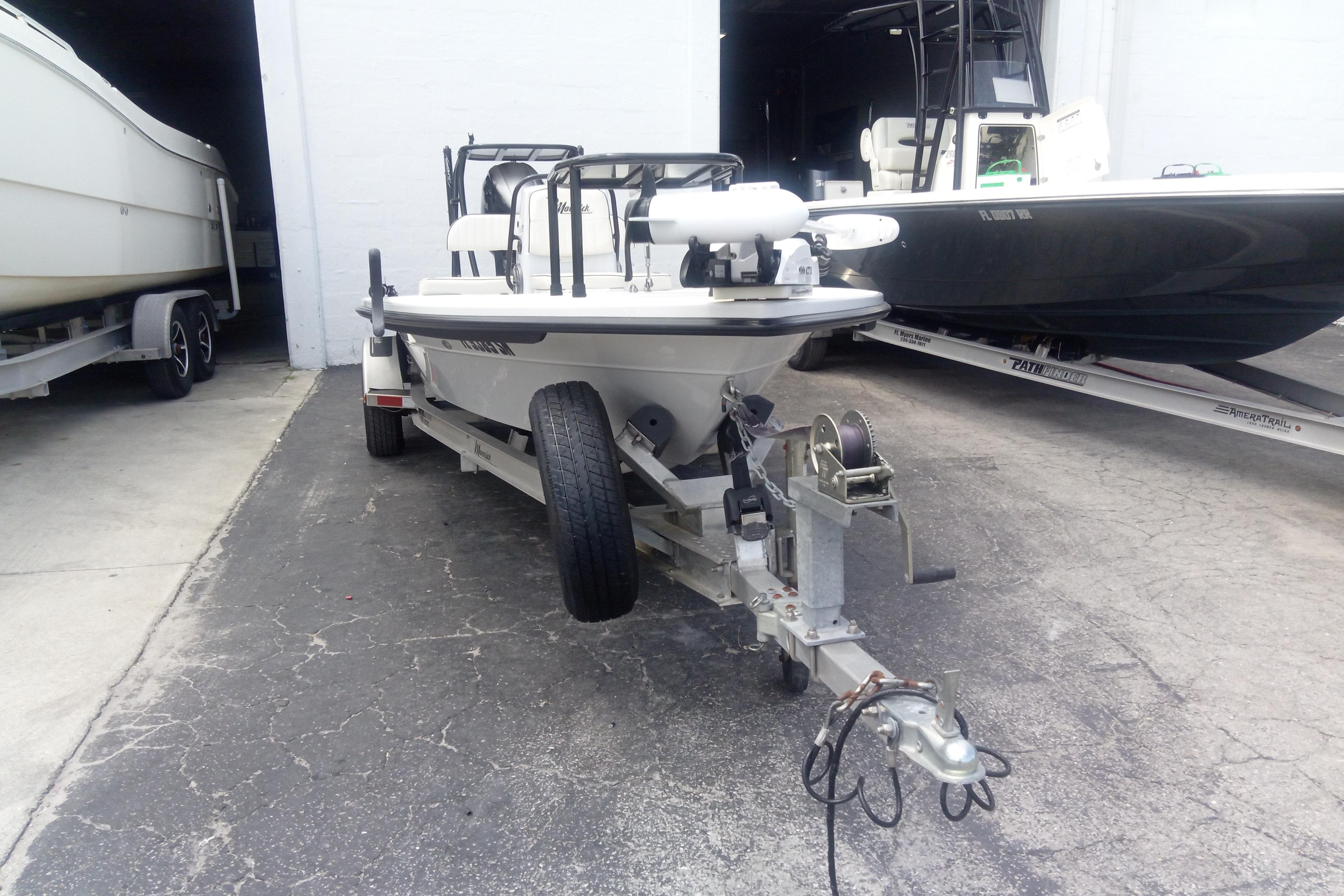 2020 Maverick 18 HPX-V boat on trailer in storage facility.