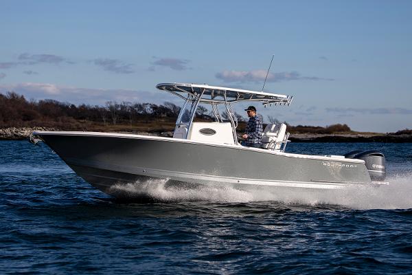 Manufacturer Provided Image: 2025 Southport 27 FE boat cruising on open water, side view.