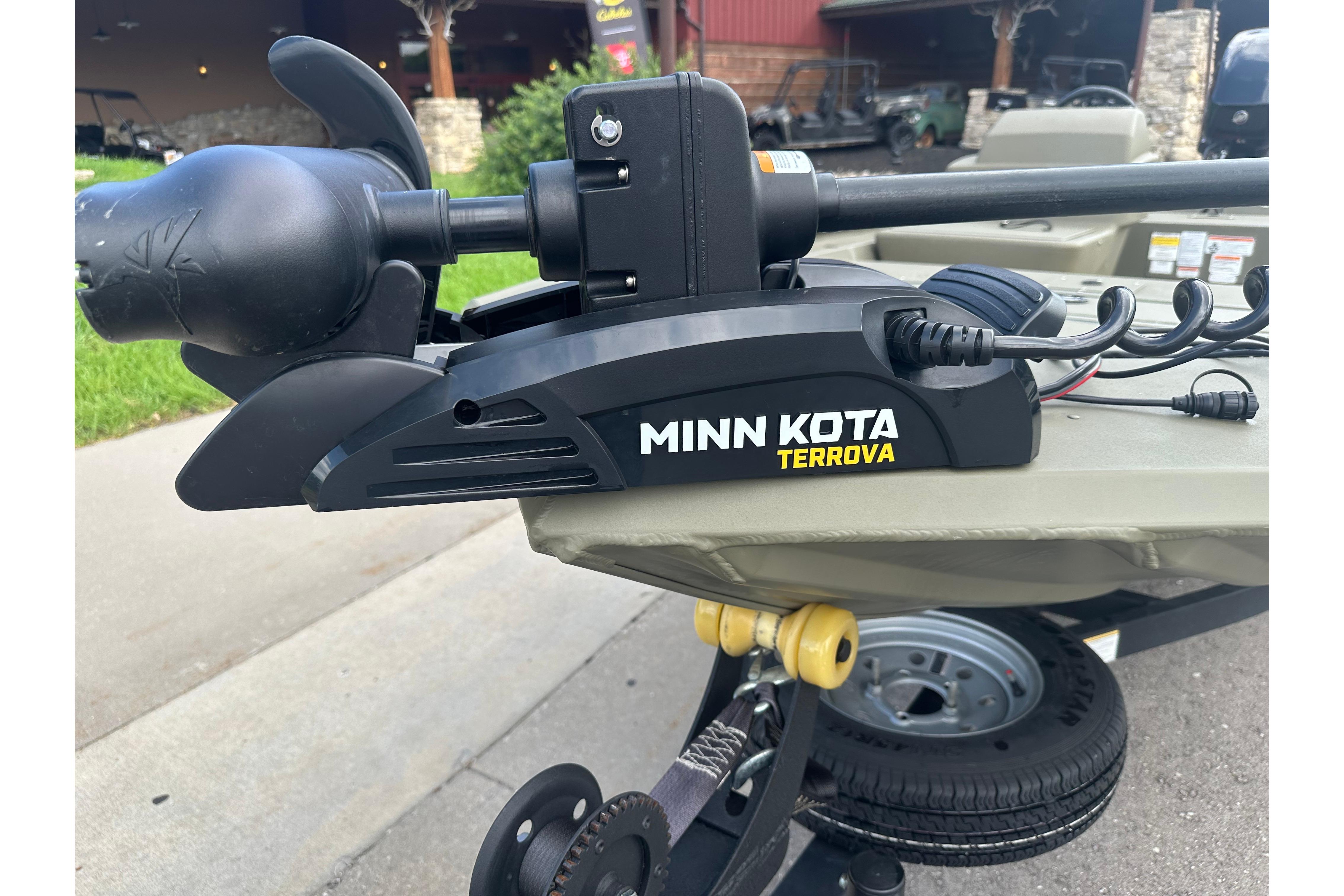 Minn Kota Terrova motor on 2024 Tracker Grizzly 1648 SC boat trailer.