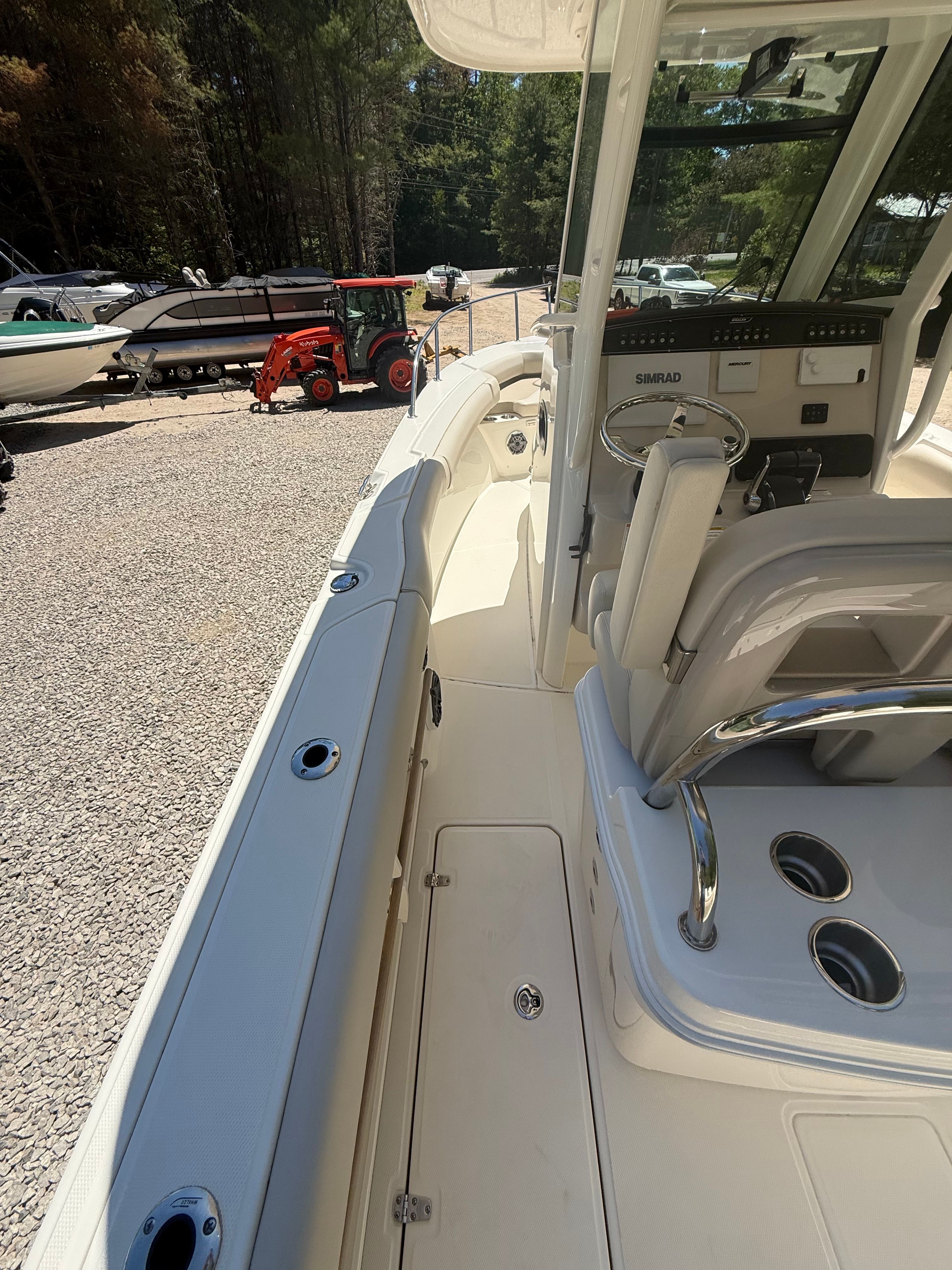 Interior view of a 2024 Boston Whaler 250 Outrage boat.