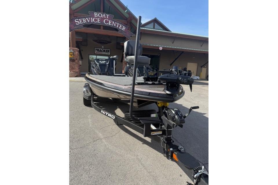 2026 Nitro Z19 XL Pro boat at service center, front view.