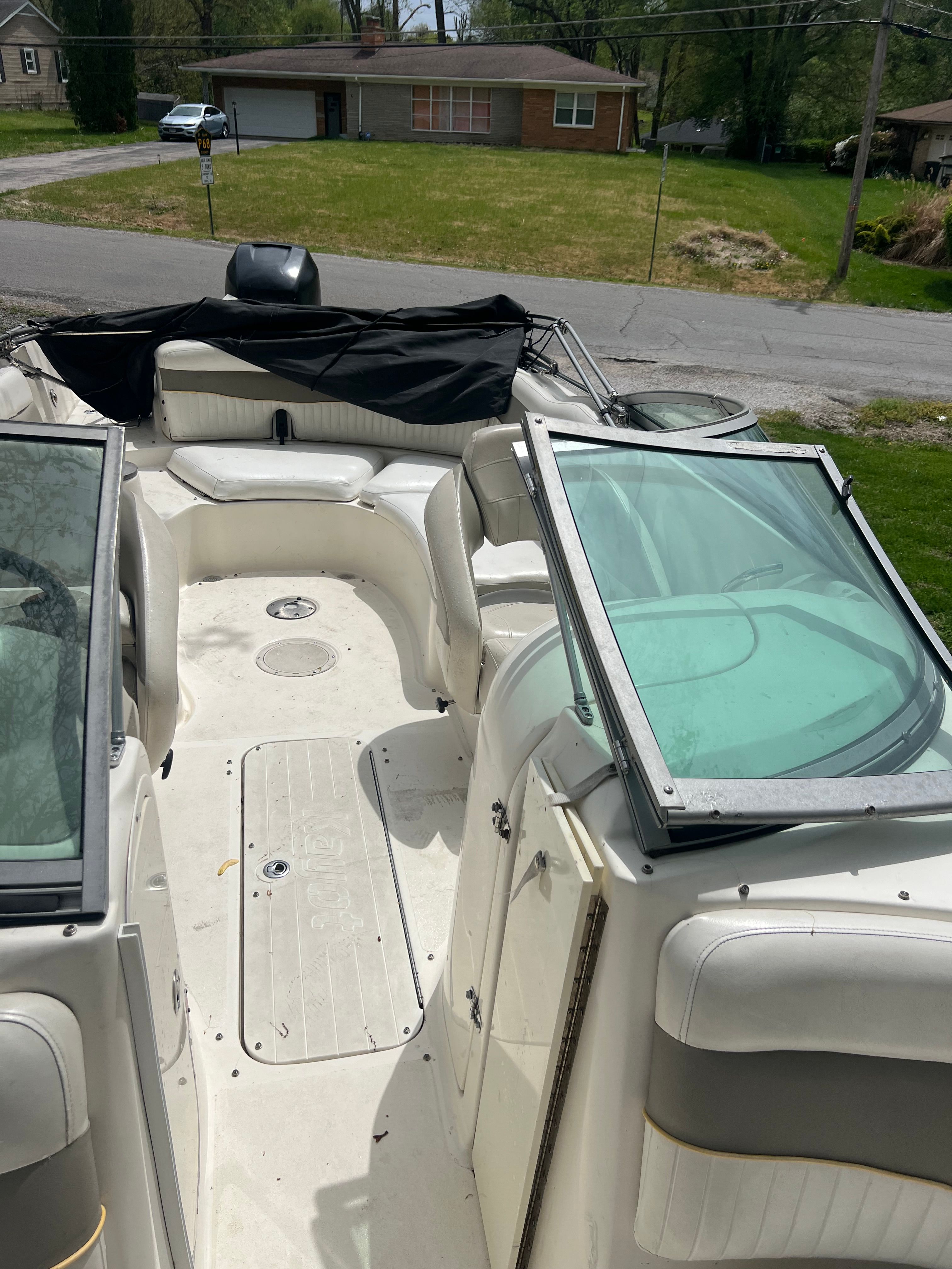 Interior of a 2007 Harris-Kayot S245 boat with seating.