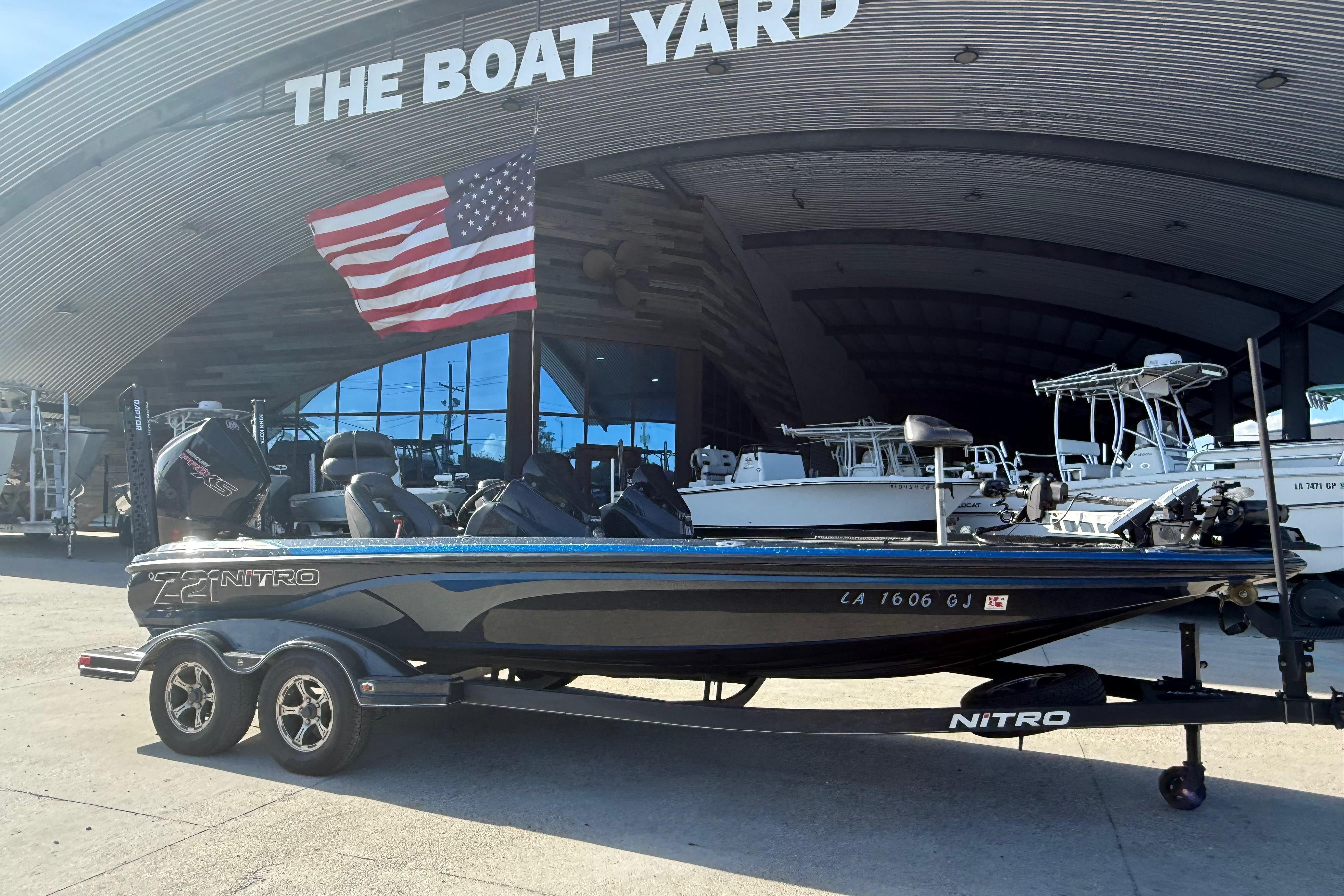 2018 Nitro Z21 boat at The Boat Yard with American flag.
