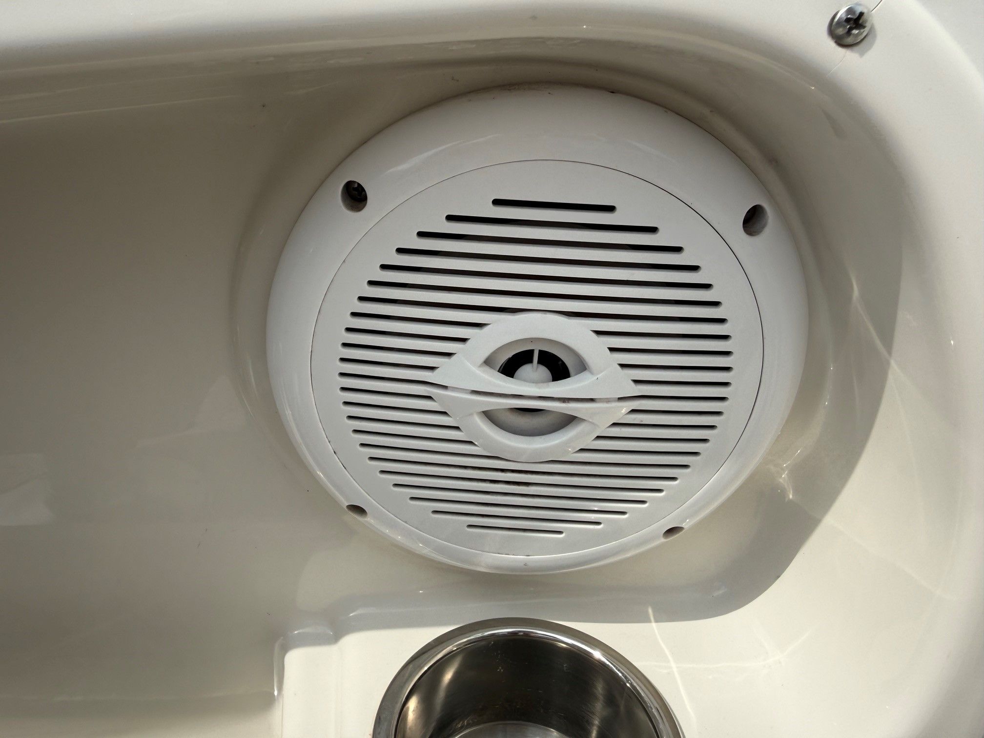 Close-up of a speaker in a 2012 Crownline 252 EX boat.
