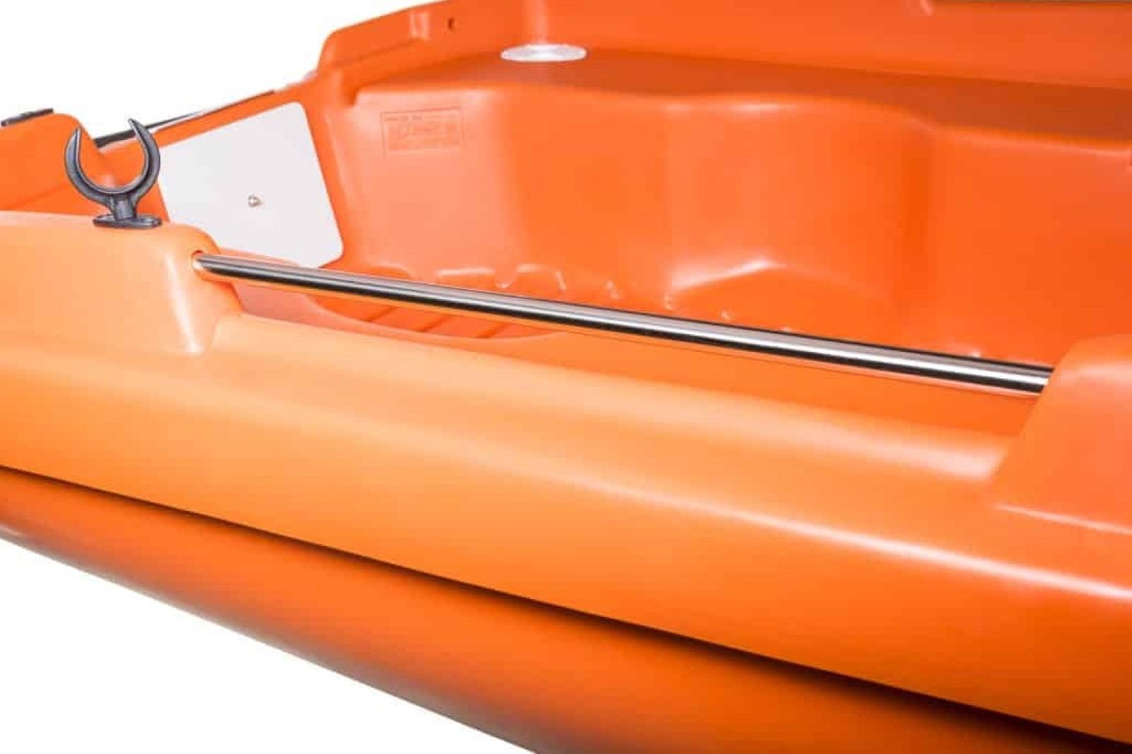 Orange Rigiflex Newmatic 360 boat interior, 2026 model, featuring sleek design and sturdy construction.