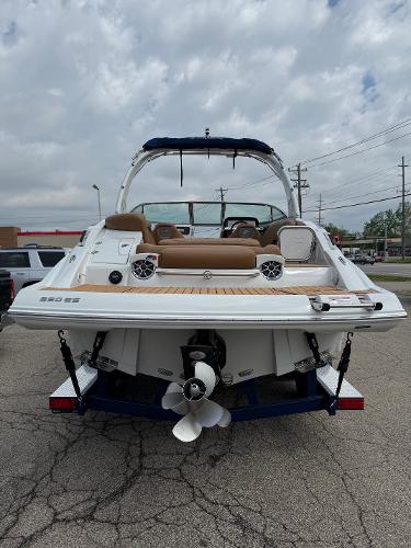 2025 Crownline 290 SS boat, rear view, showcasing deck and propeller.