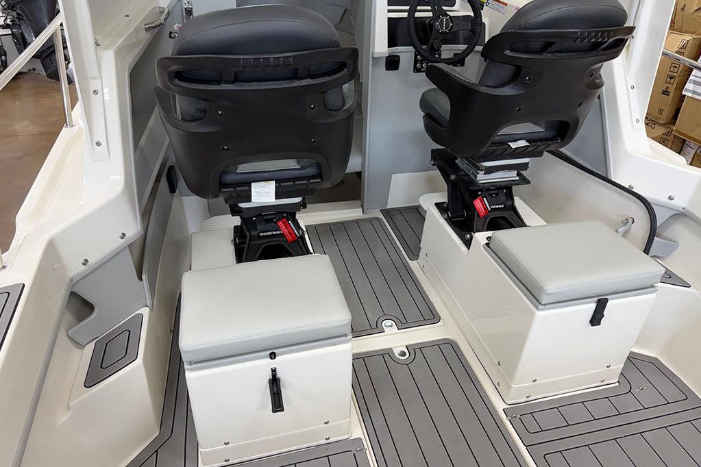 Manufacturer Provided Image: Interior of 2026 Arima Sea Ranger 21 Yellowtail Edition with dual seats and storage compartments.