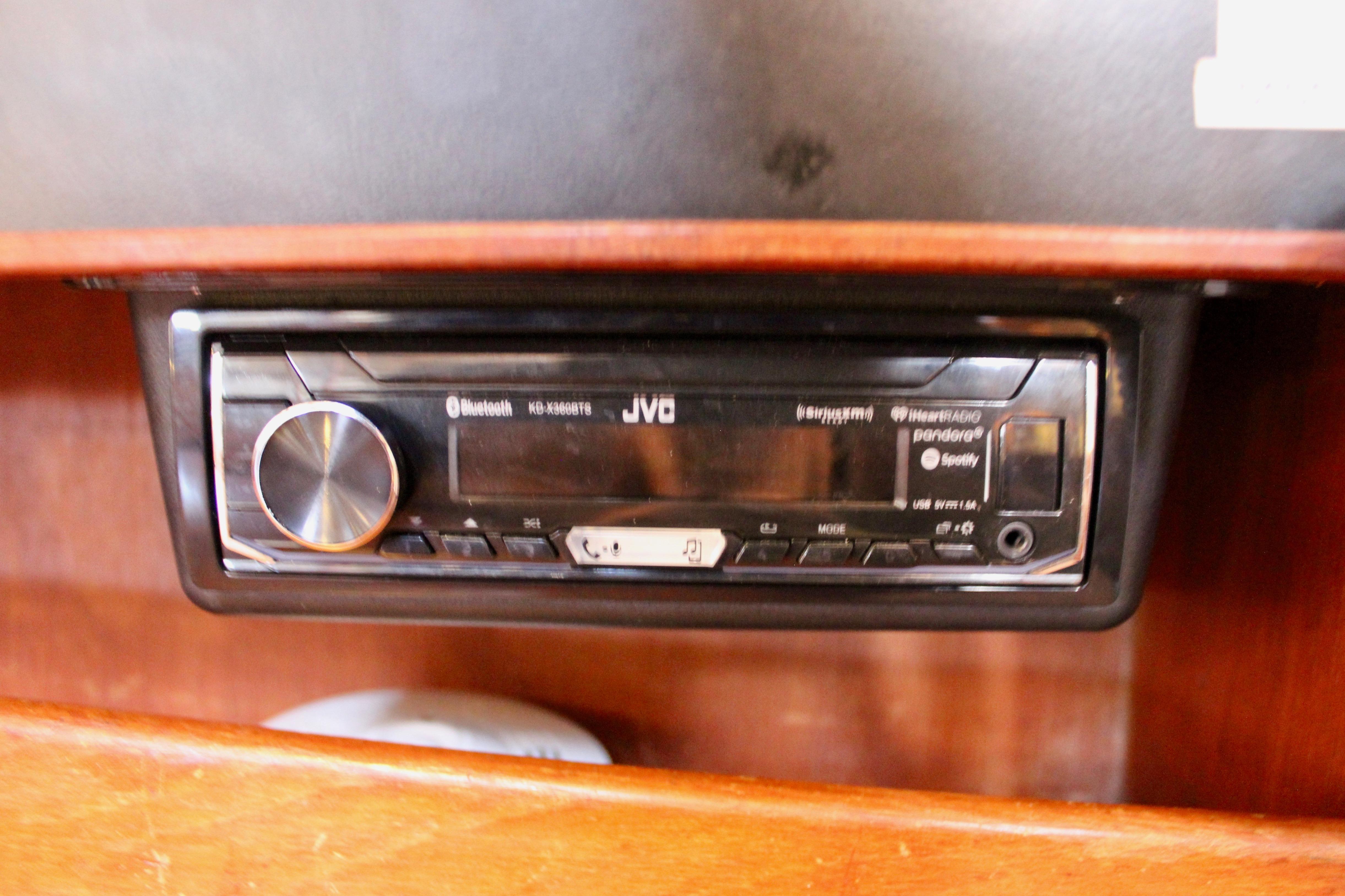 JVC car stereo system in a 1981 Kelly Peterson 46 yacht interior.