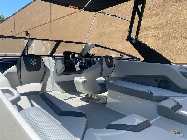 2025 Scarab 235 SE boat interior with modern seating and sleek design.