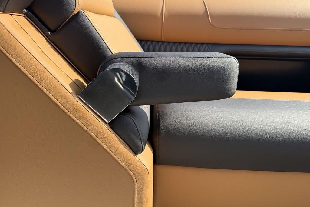 Luxurious seating detail of 2026 Premier 250 Solaris RS CL with tan and black upholstery.