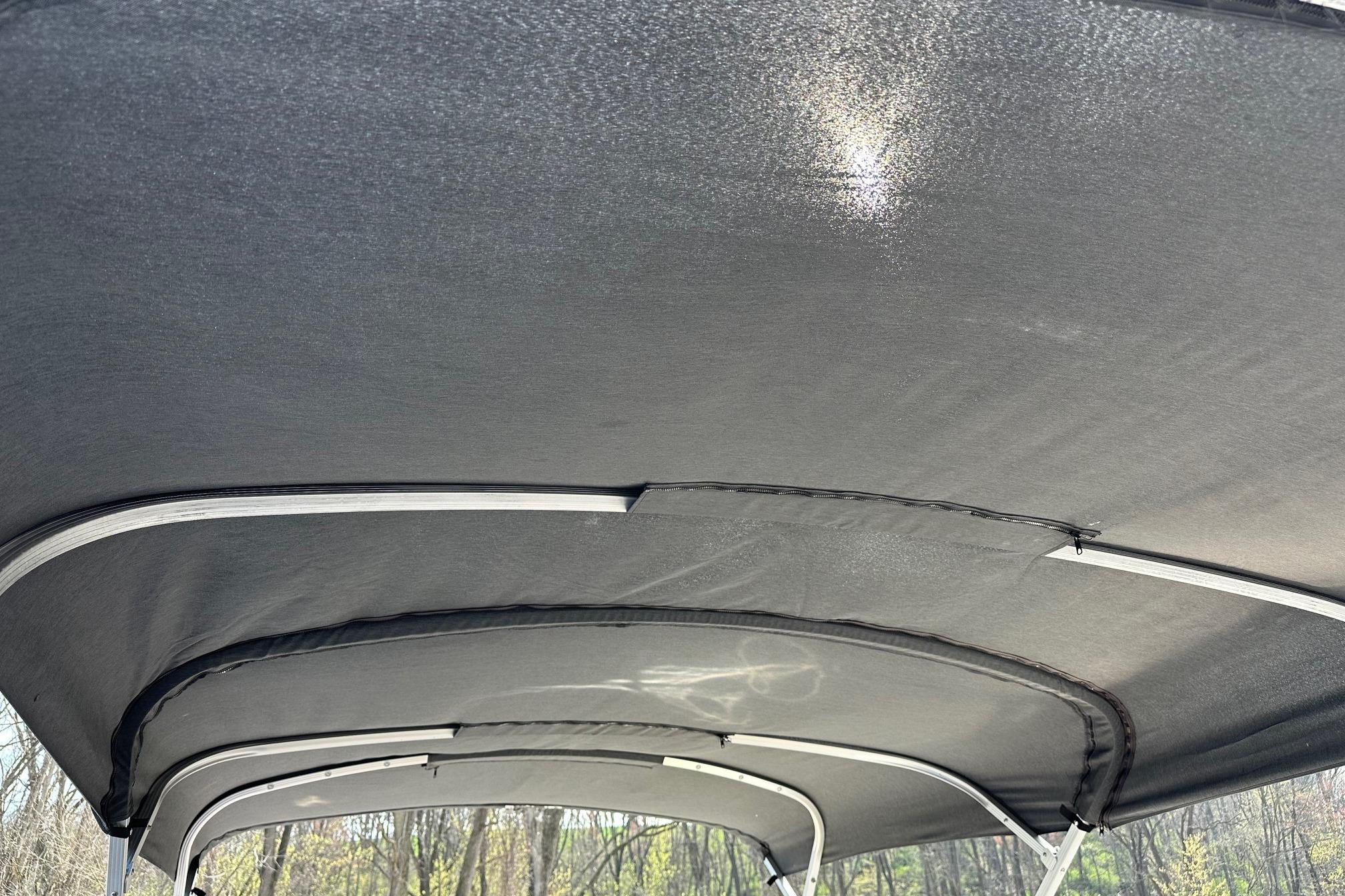 Bimini top of a 2017 Bennington 22 GPD boat, showcasing sturdy frame and fabric.