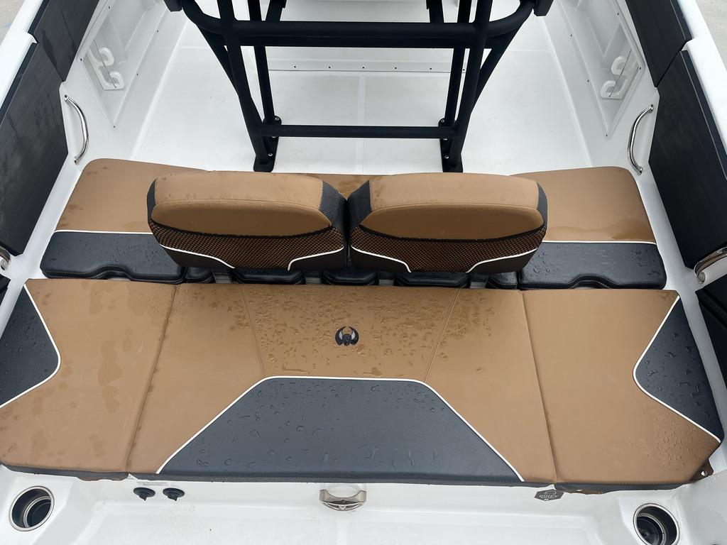 2022 Scarab 255 Open ID boat interior with tan and black seating.