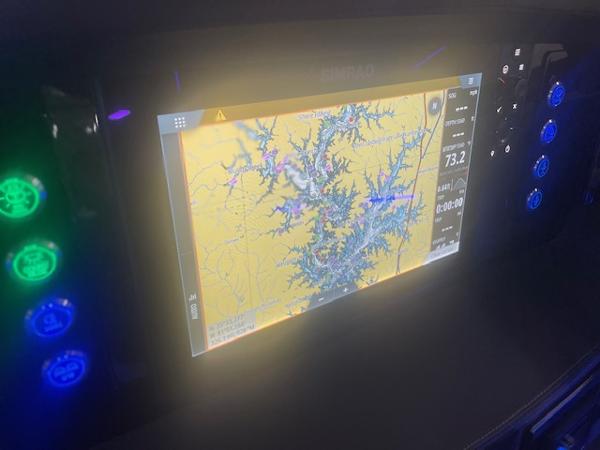 Navigation screen on 2025 Chaparral 267 SSX boat dashboard, displaying a detailed map.