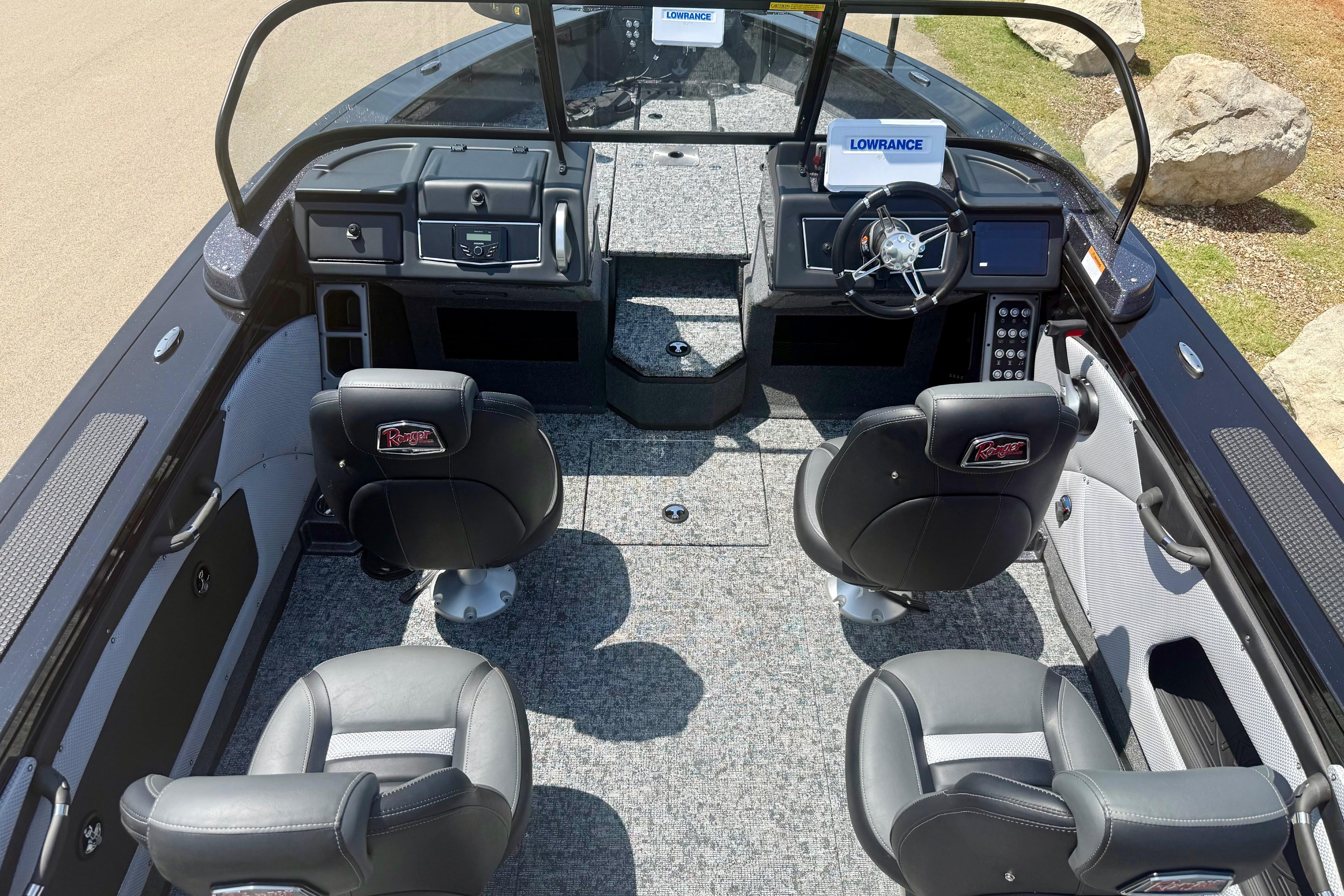 2026 Ranger VX1788 WT boat interior with four seats and modern dashboard.