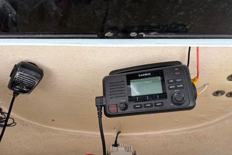 Garmin marine radio installed on 2024 Key West 239 FS boat dashboard.