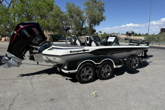 2026 Ranger Z520R Cup-Equipped boat with powerful engine, parked outdoors on a sunny day.