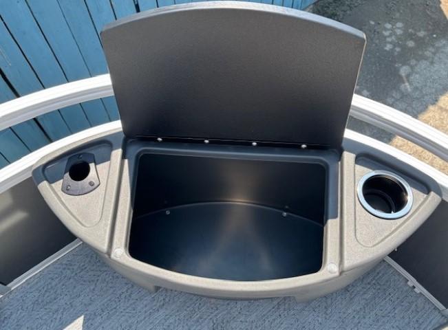 Open storage compartment on 2026 Sun Tracker Bass Buggy 18 DLX boat.