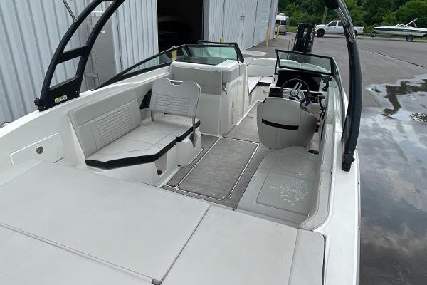 2023 Sea Ray SPX 230 boat interior with spacious seating and modern design.