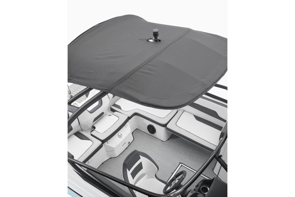 Manufacturer Provided Image: 2026 Yamaha Boats AR195 interior with black canopy and modern seating design.