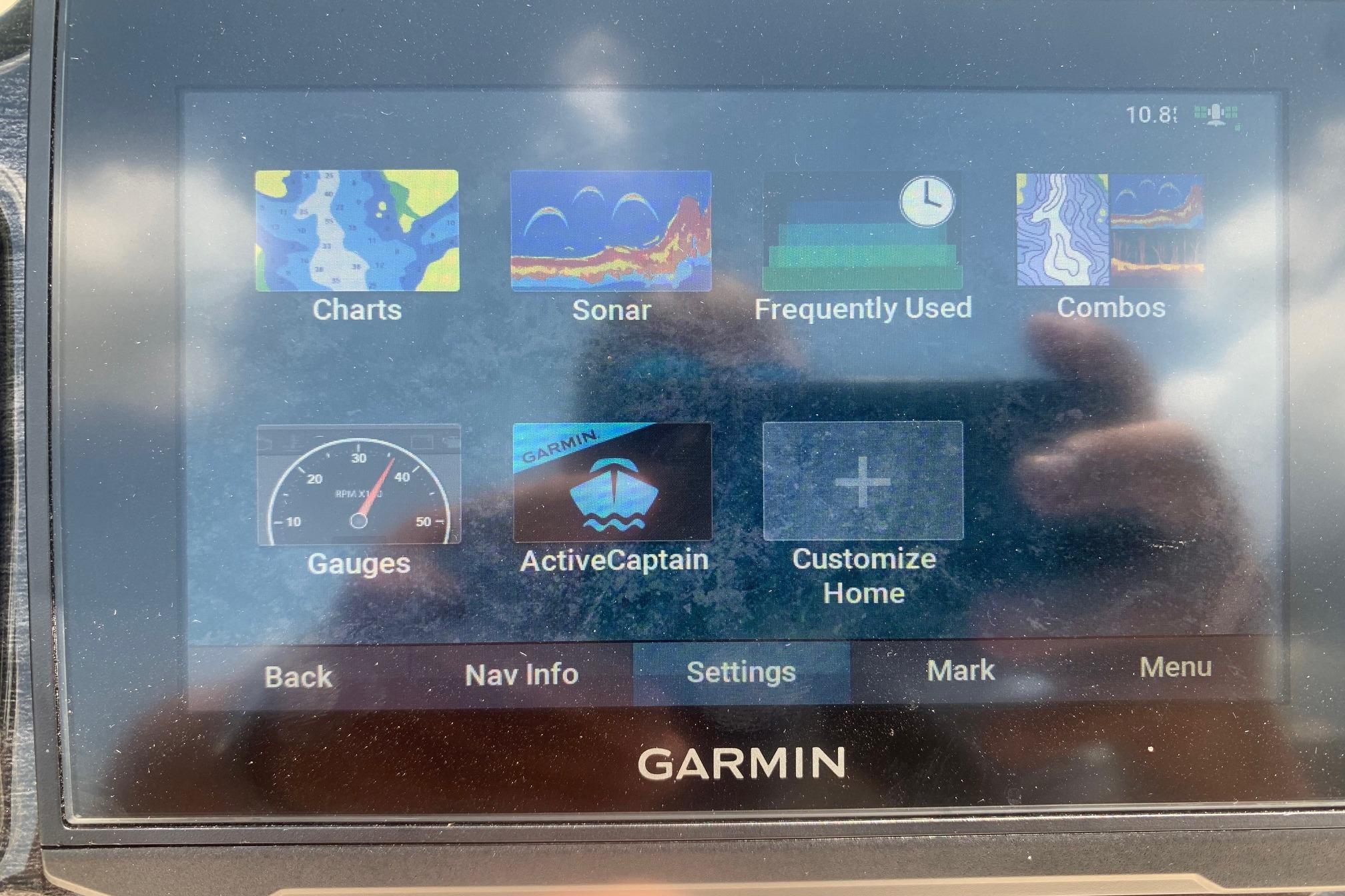 Garmin marine display showing navigation options on a 2023 Silver Wave 2410 SW3 CLS boat.