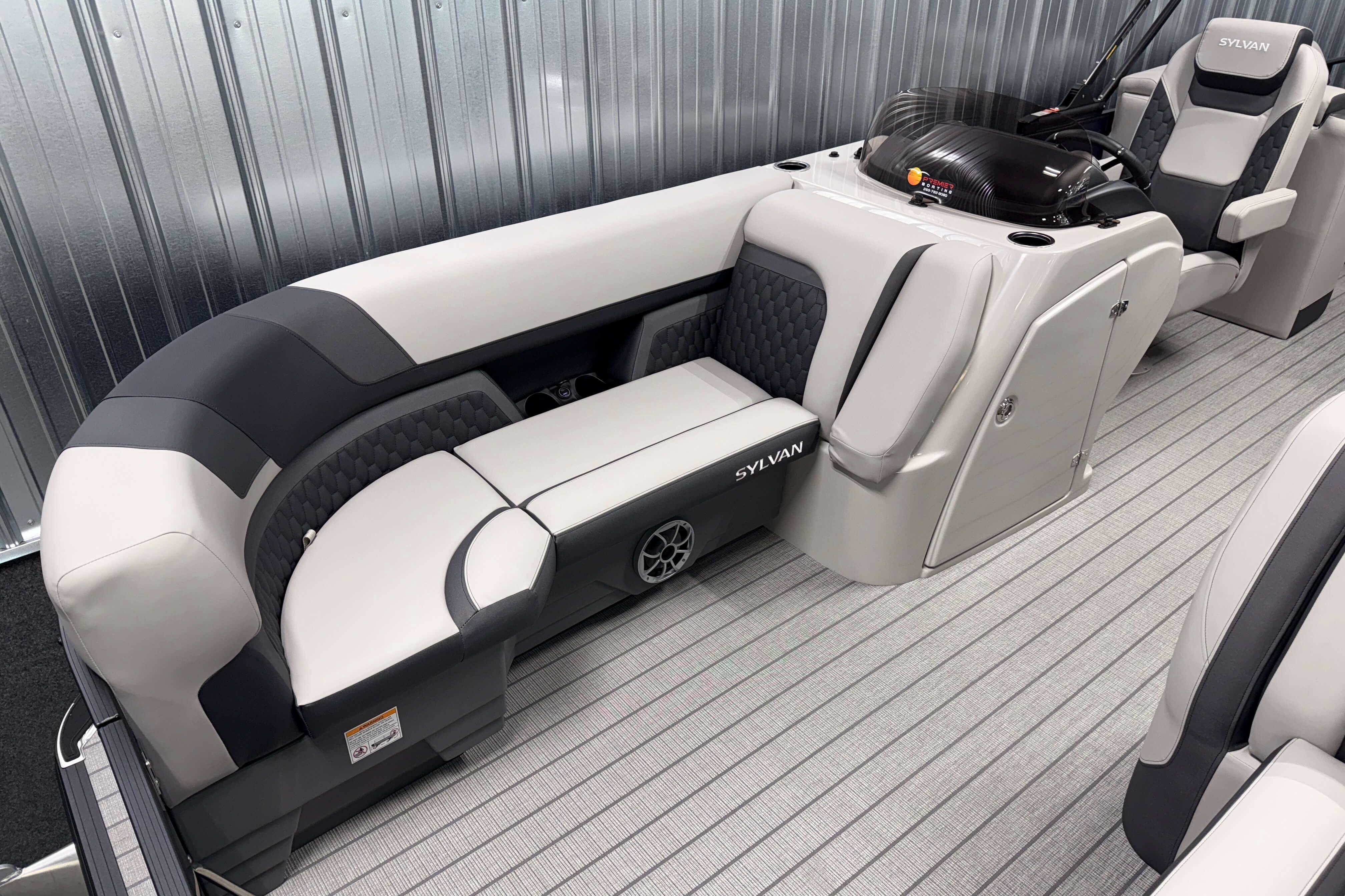 2026 Sylvan L3 SLZ boat interior with luxurious seating and modern design.