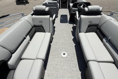 2026 Sun Tracker Party Barge 22 XP3 interior with spacious seating and modern design.