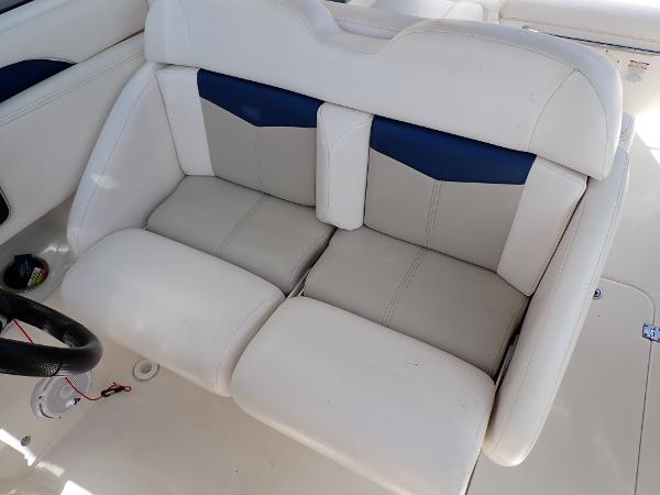 White and blue seating on 2011 Chaparral 287 SSX boat.