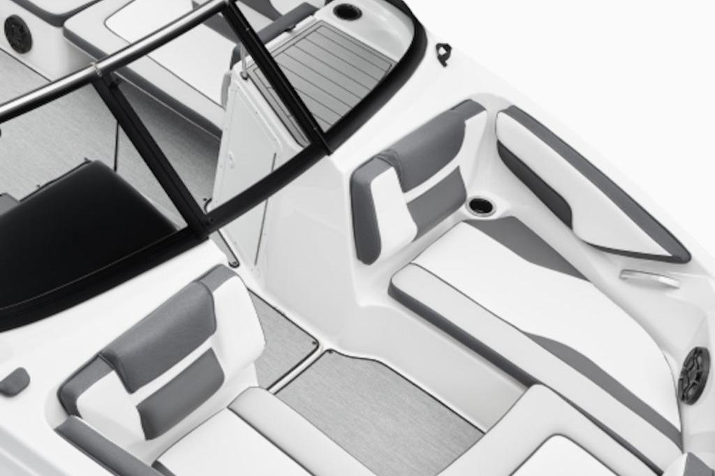 2026 Yamaha Boats SX250 interior with sleek, modern seating and stylish design.