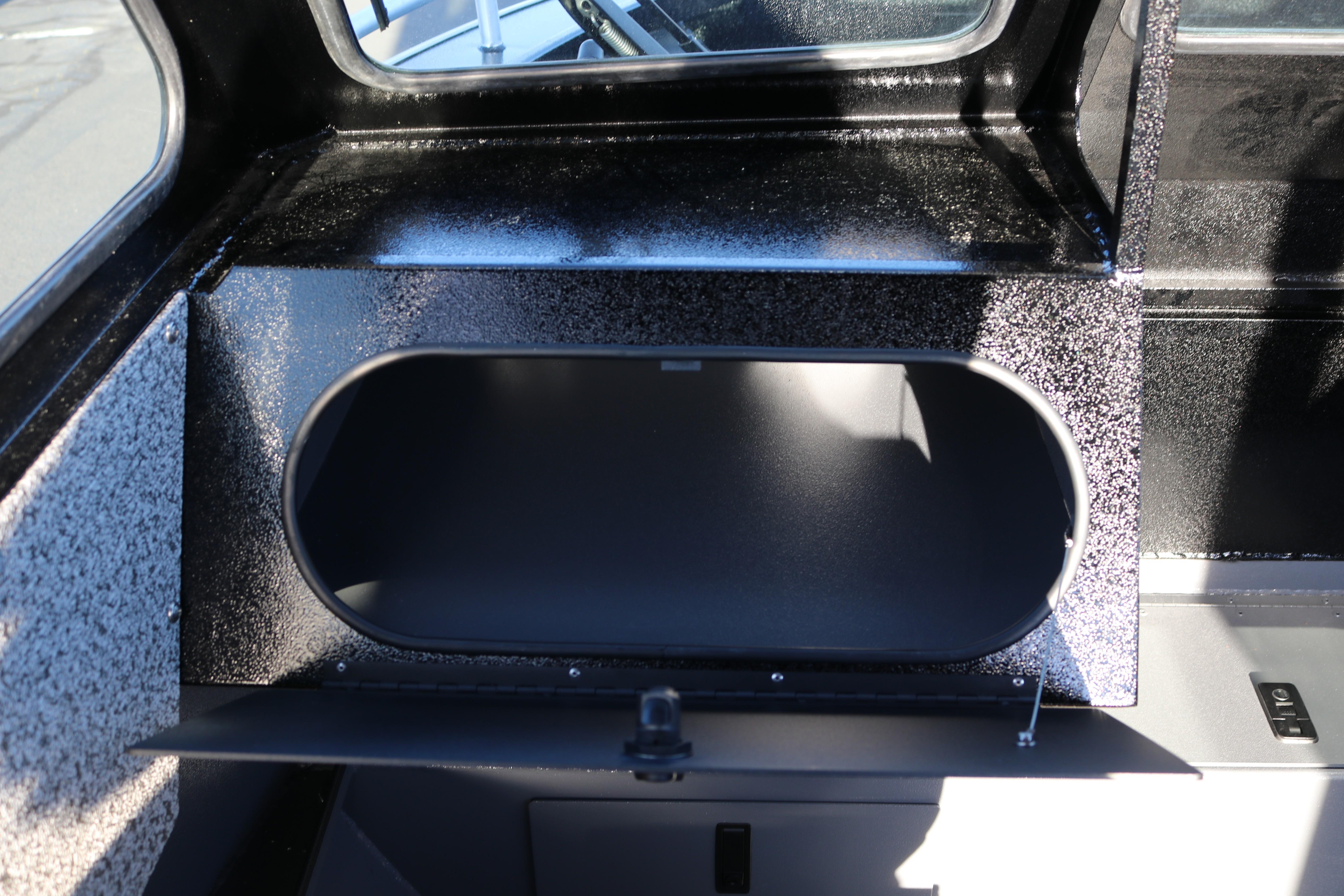 Interior storage compartment of 2026 Alumaweld Stryker X202 boat.