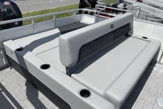 2026 Sun Tracker Party Barge 22 RF DLX with spacious seating and cup holders.