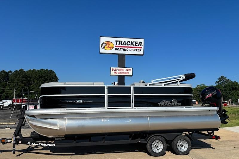 2026 Sun Tracker Party Barge 20 DLX pontoon boat at Tracker Boating Center.