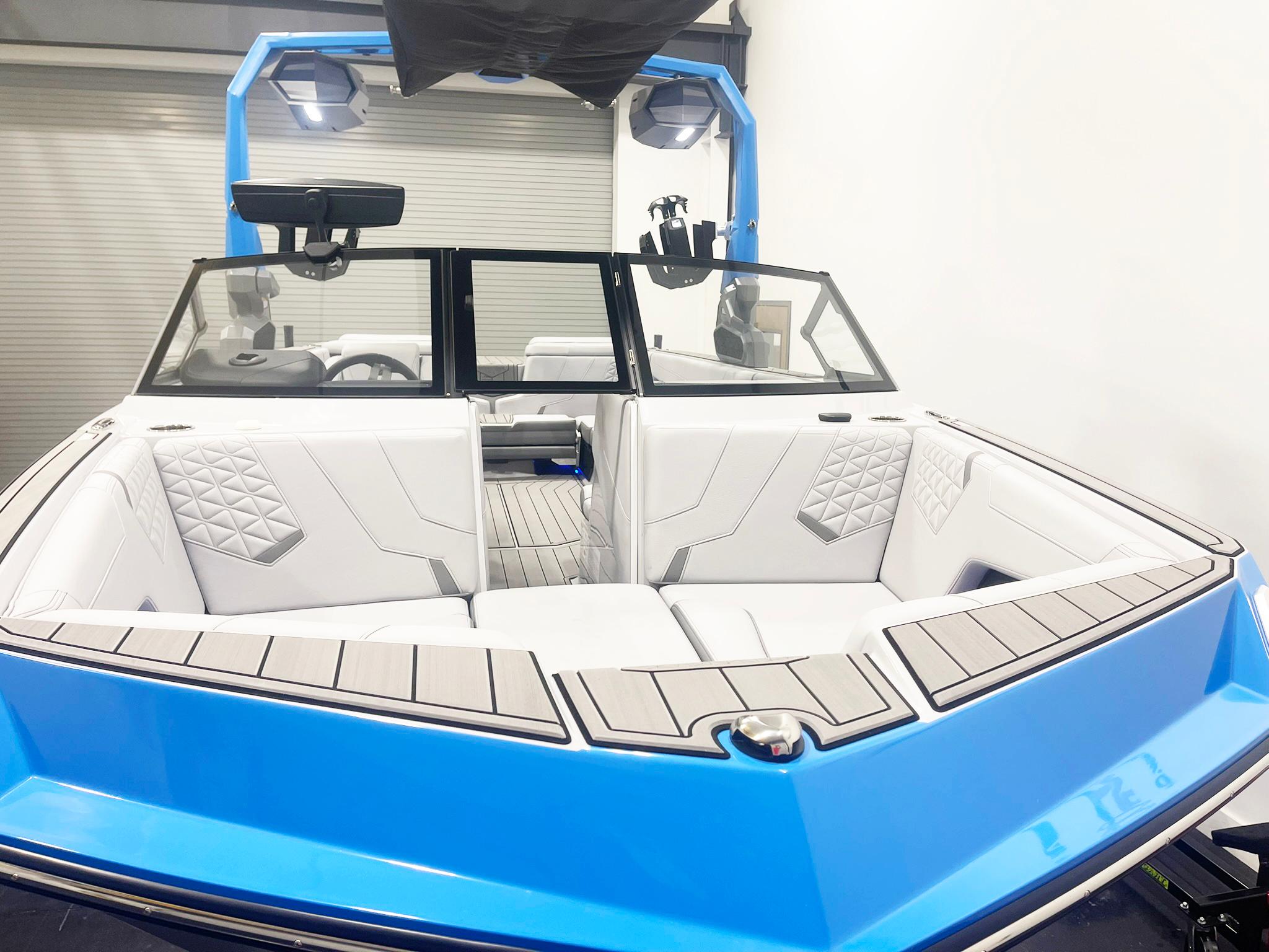 2025 Nautique Super Air Nautique GS24 boat interior with blue and white design.