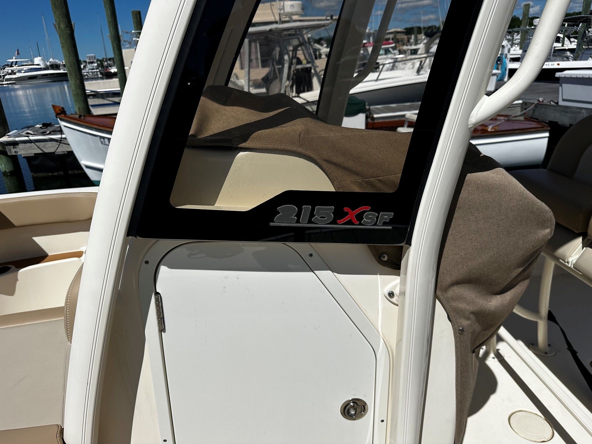 Scout 210XSF boat at the dock, year 2022.