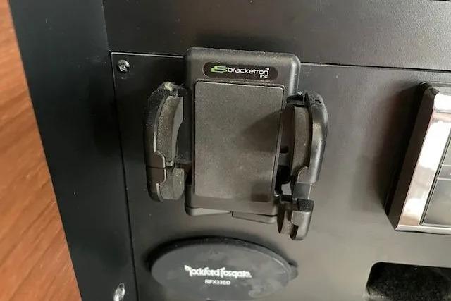 Phone holder and Rockford Fosgate speaker on 2016 Sea Ray Sundancer 510 yacht.