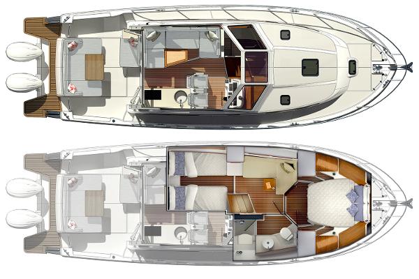 Deck and cabin layout of the Back Cove 39O, year 2027.