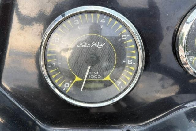 Tachometer of 2017 Searay SPX210 boat displaying RPM levels.