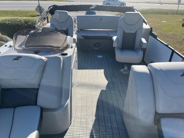 2024 Starcraft SLS3 pontoon boat interior with spacious seating and modern design.