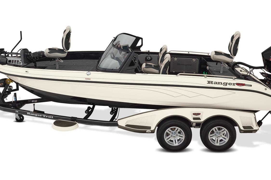 Manufacturer Provided Image: 2026 Ranger 620xFS Pro fishing boat on trailer, side view.