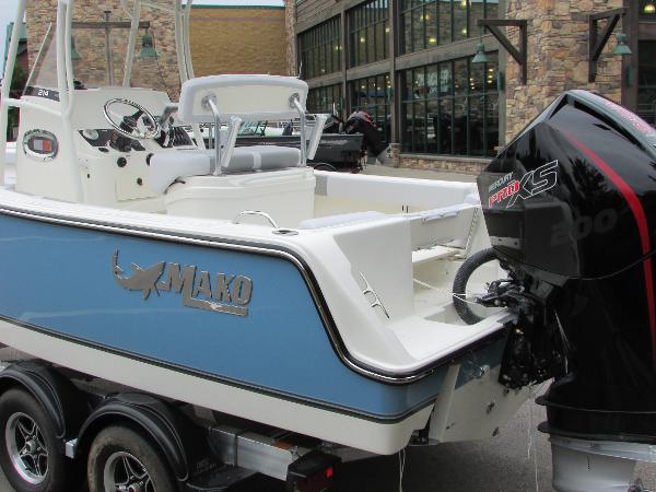 2023 Mako 214 CC boat with Mercury Pro XS engine on trailer.