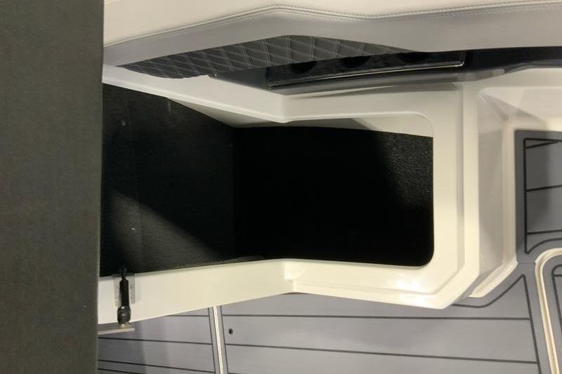 Interior view of 2026 Cobalt R31 boat, featuring sleek, modern design elements.
