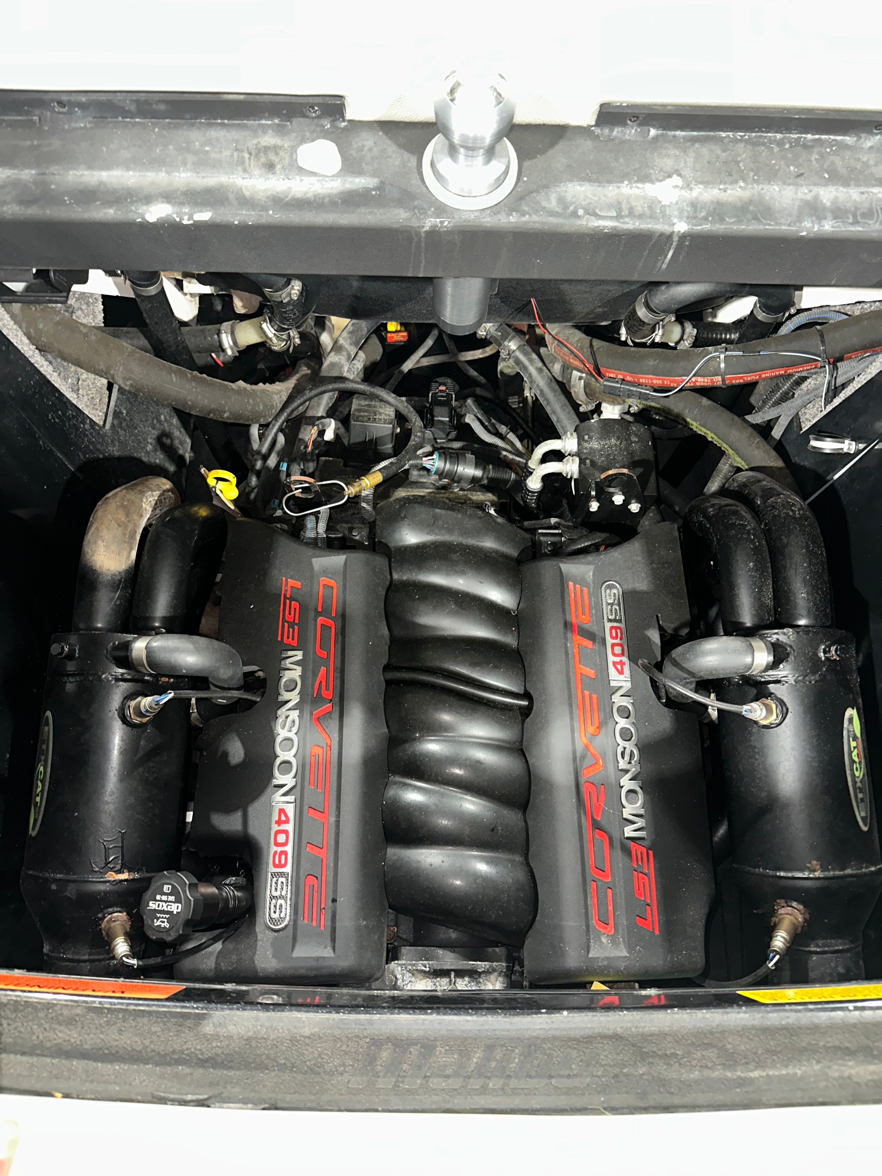 Engine compartment of a Malibu Wakesetter 24 MXZ with a Corvette engine.