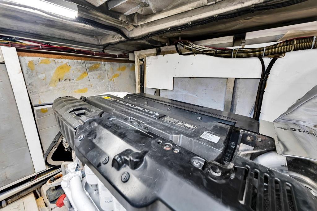 Engine room of 2012 Fairline Targa 58 yacht, featuring Volvo Penta engine.