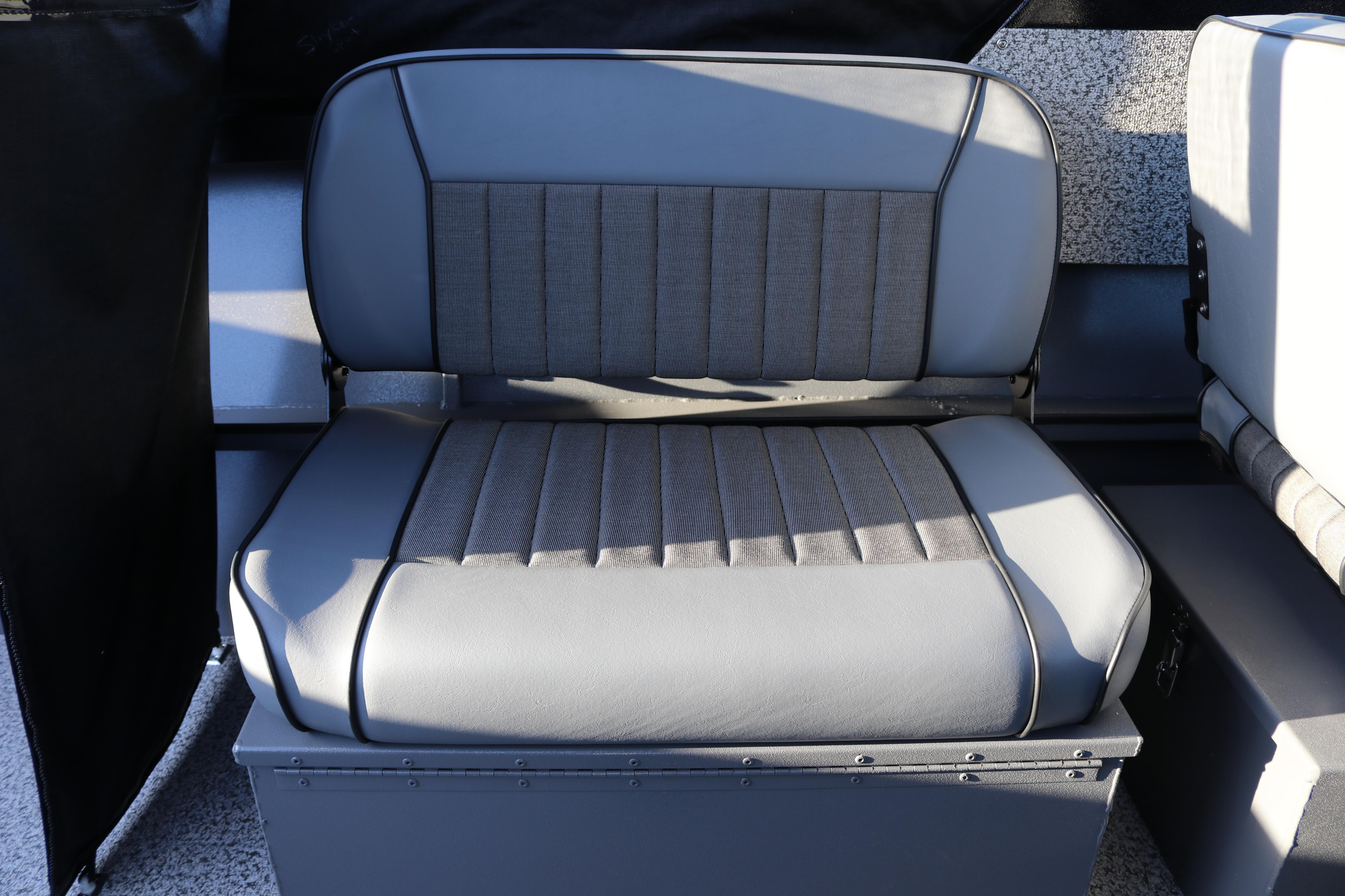 2026 Alumaweld Stryker X202 boat seat with gray upholstery and sleek design.