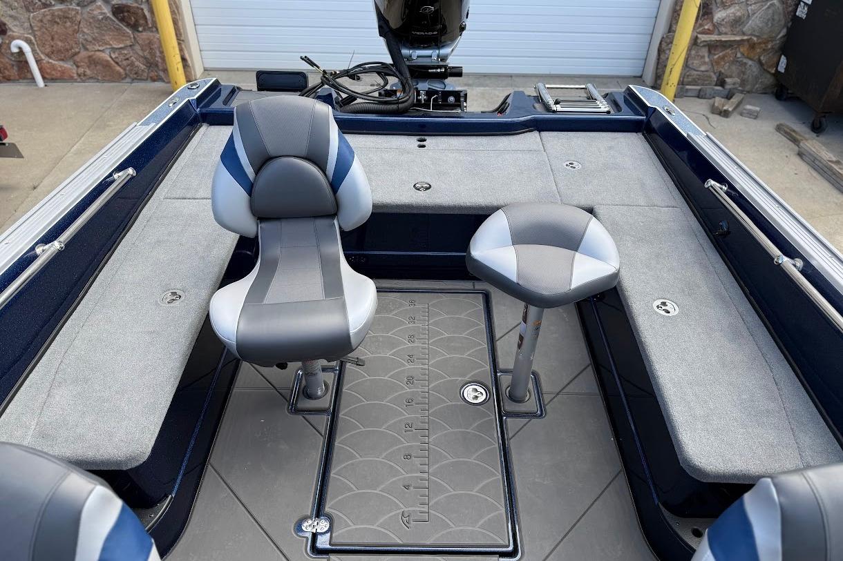 2026 Nitro ZV21 Pro boat interior with gray seating and modern design.