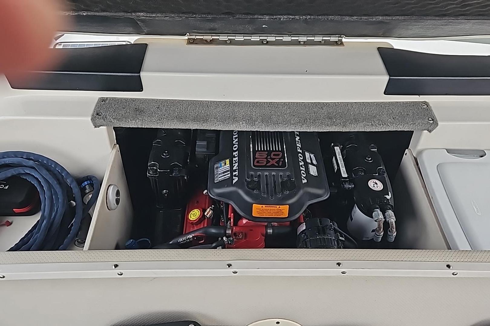 Engine compartment of a 2006 Chaparral 190 SSi boat with Volvo Penta 5.0 GXI engine.