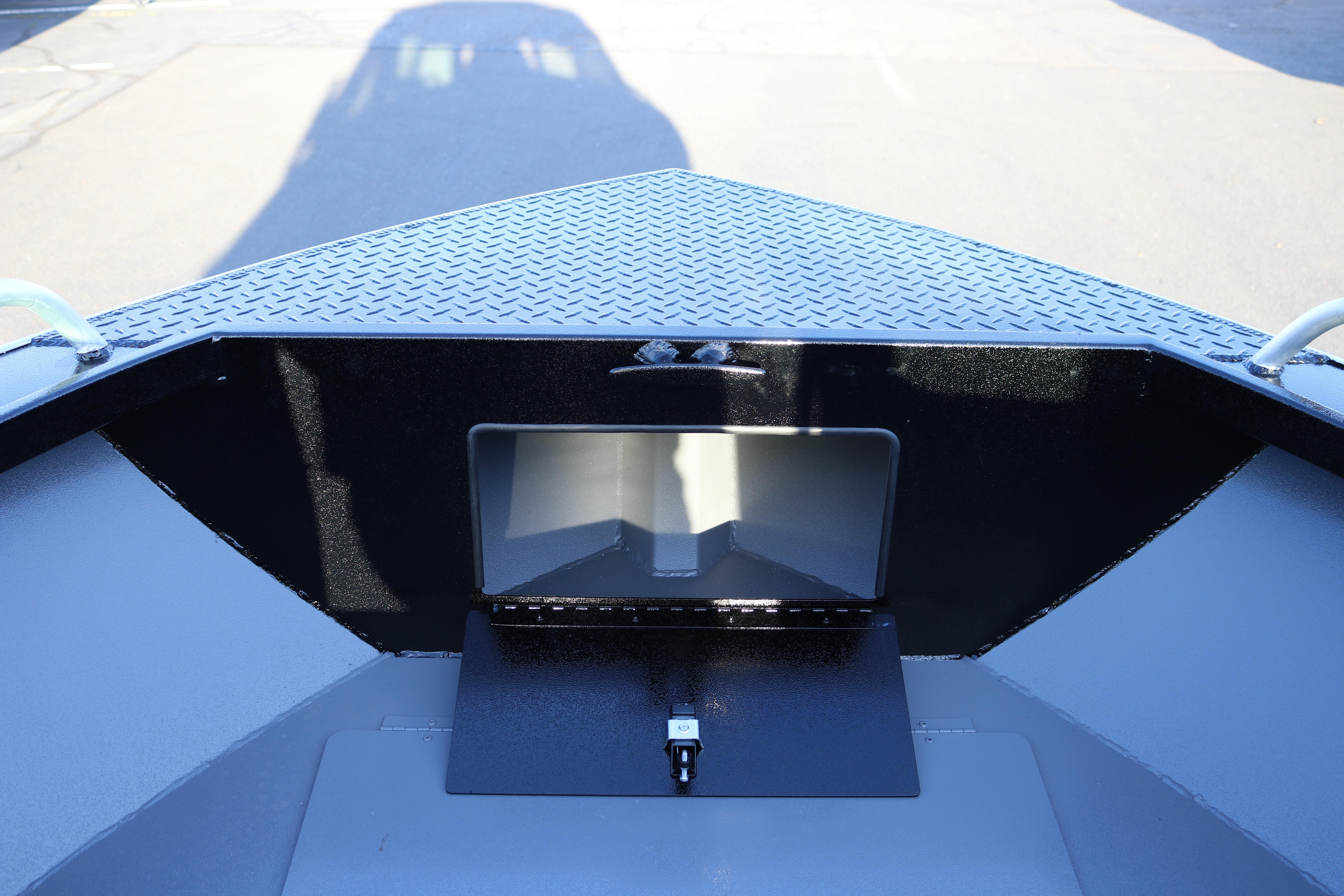 2026 Alumaweld Stryker X202 boat interior with diamond plate flooring.