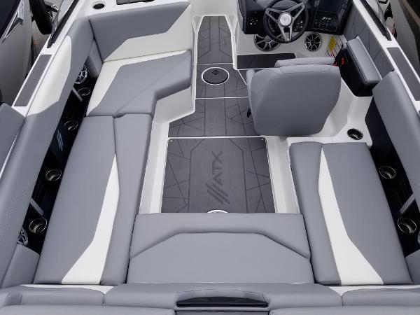 2023 ATX Surf Boats 20 Type-S interior with gray and white seating.